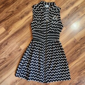 J Gee Black and White Zigzag Patterned Mini Dress Sleeveless Cotton Size 1X